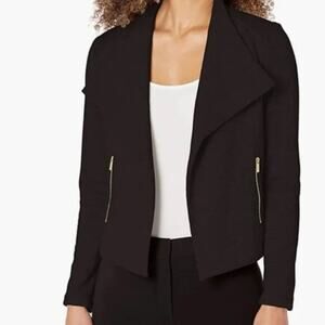 Calvin Klein Wing Collar Textured Jacket Moto Style Gold Zip Pockets XS